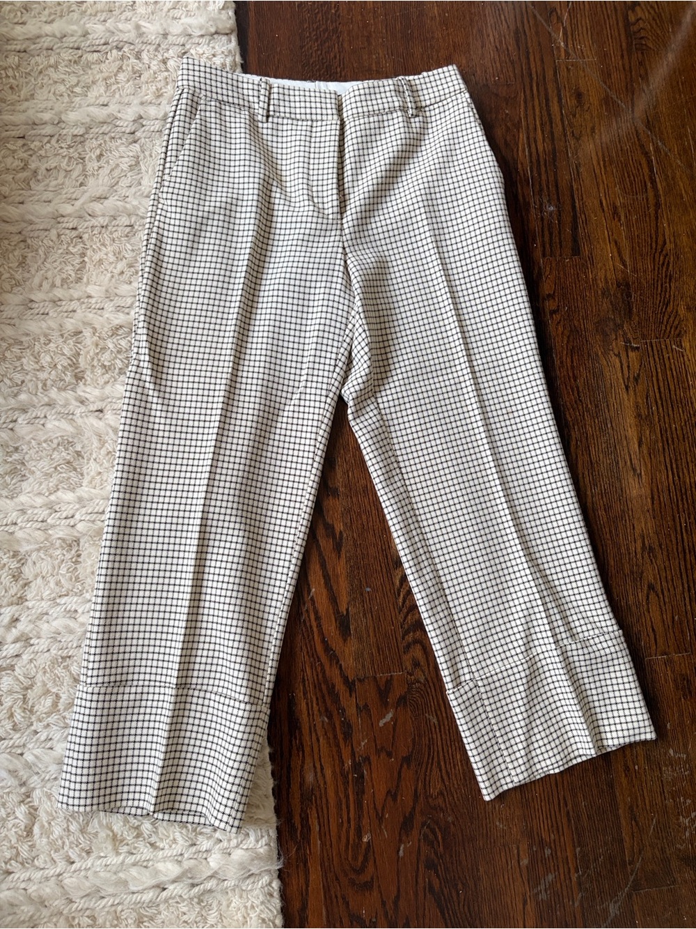 Zara Brown & White Checked Cropped Trousers